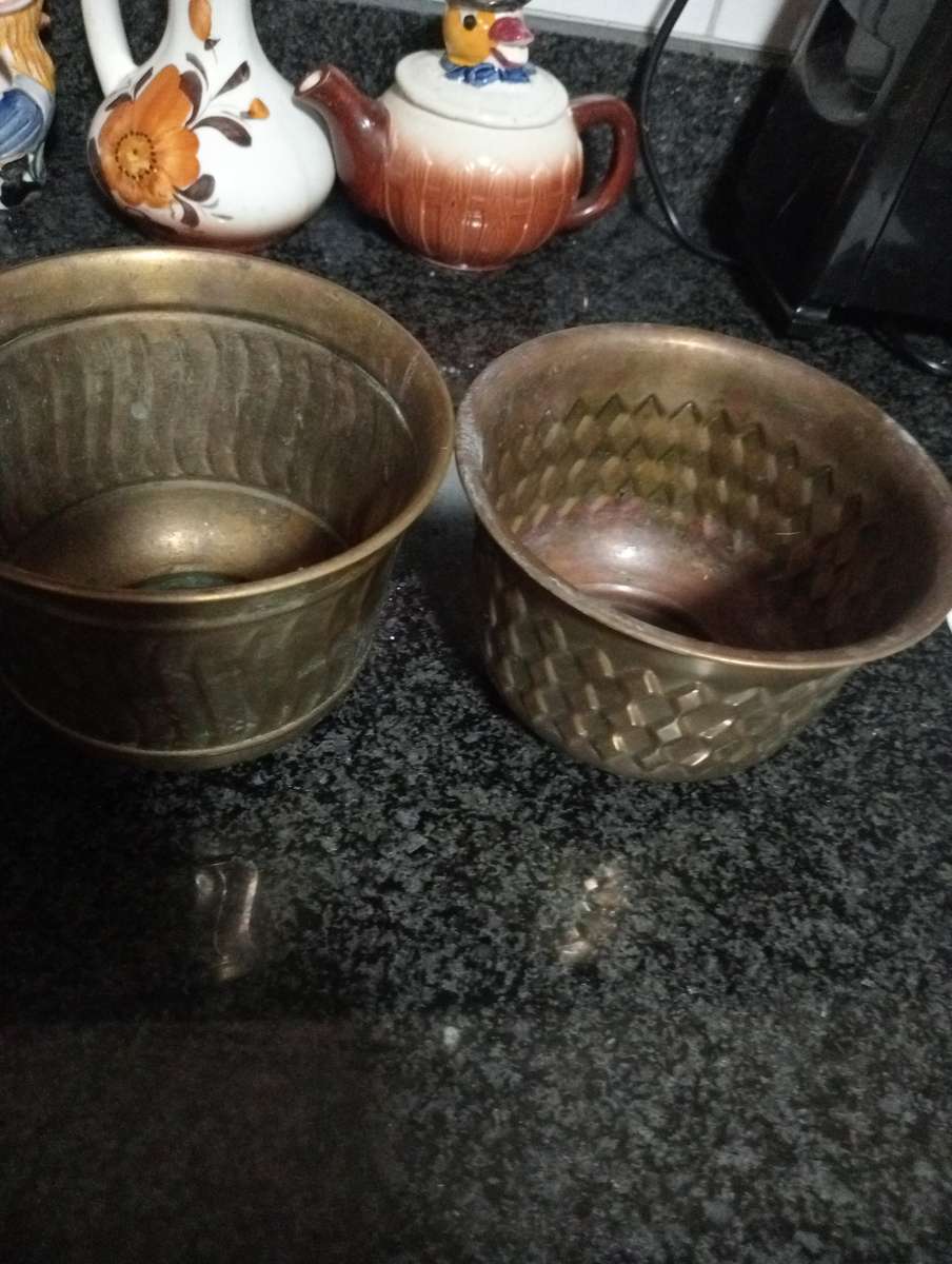 2 VINTAGE BRASS BUCKETS