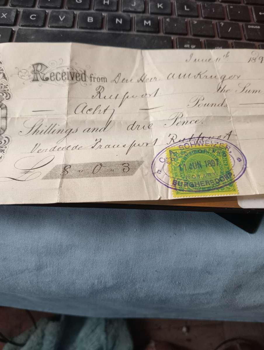 ANTIQUE RECEIPT OF 1897 FOR RENT FOR THE FARM RIETPOORT