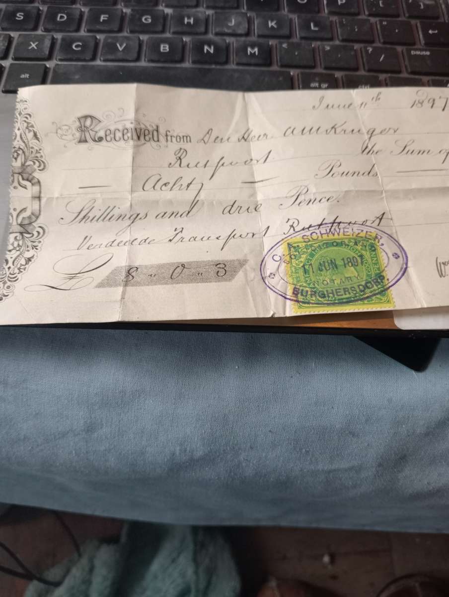 ANTIQUE RECEIPT OF 1897 FOR RENT FOR THE FARM RIETPOORT