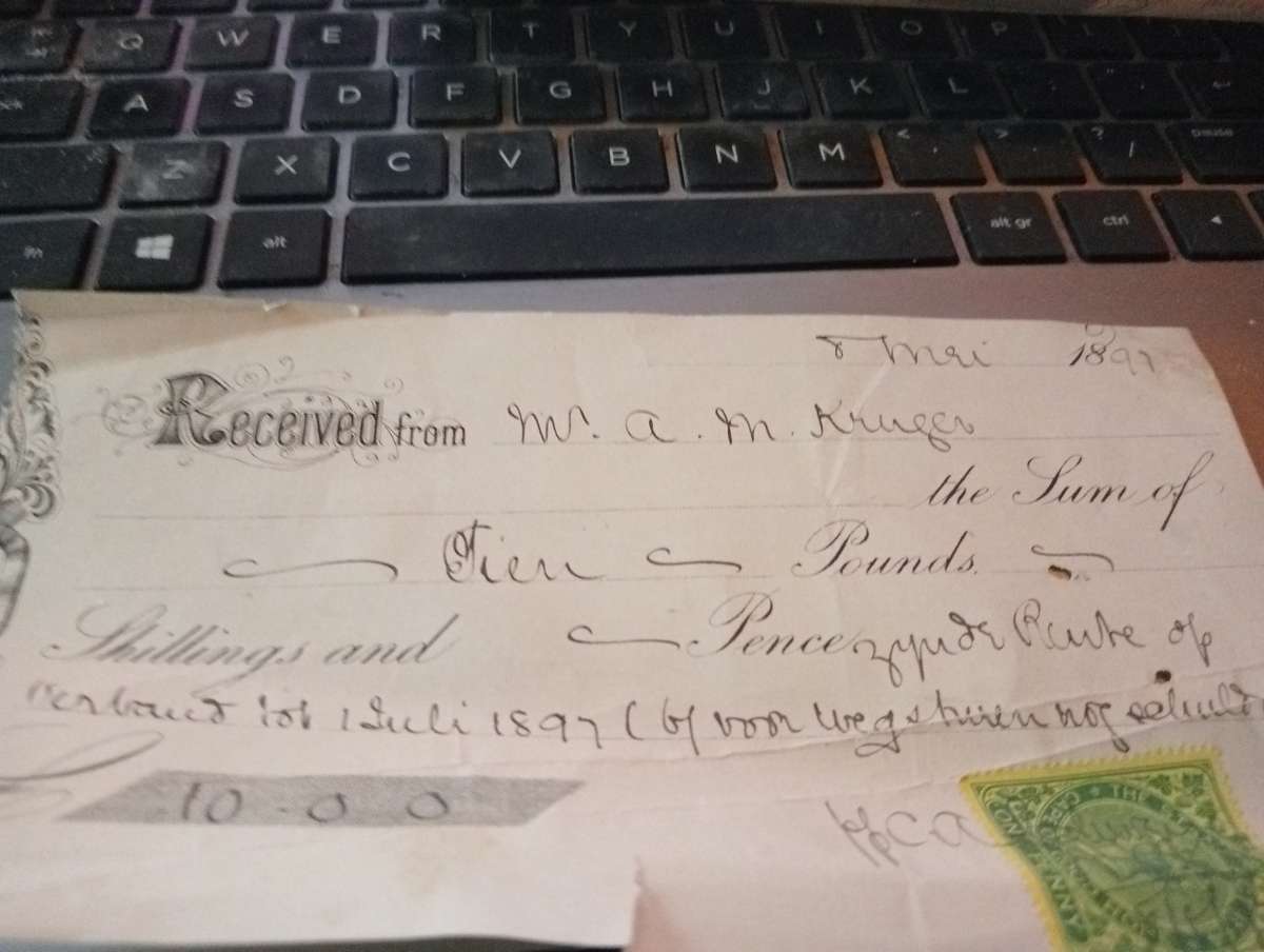 Antique 1897 receipt Rent  for the farm Rietpoort  nr 2