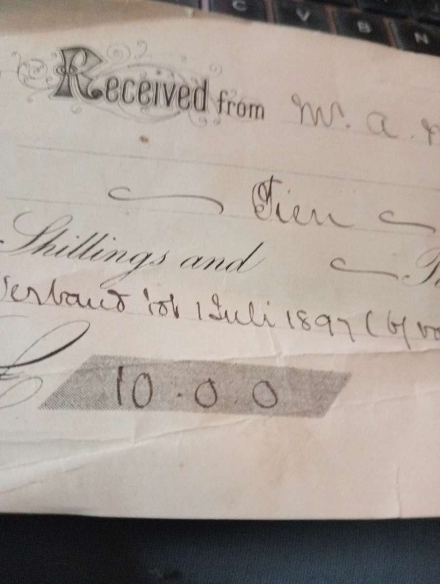 Antique 1897 receipt Rent  for the farm Rietpoort  nr 2