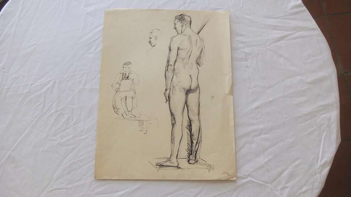 An original ink sketch by international artist Hedwig Brecher Eibuschitz " figure study "