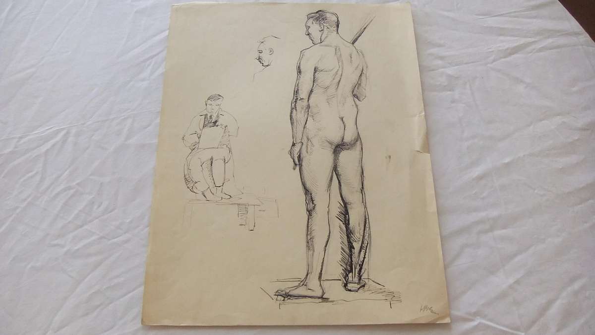 An original ink sketch by international artist Hedwig Brecher Eibuschitz " figure study "