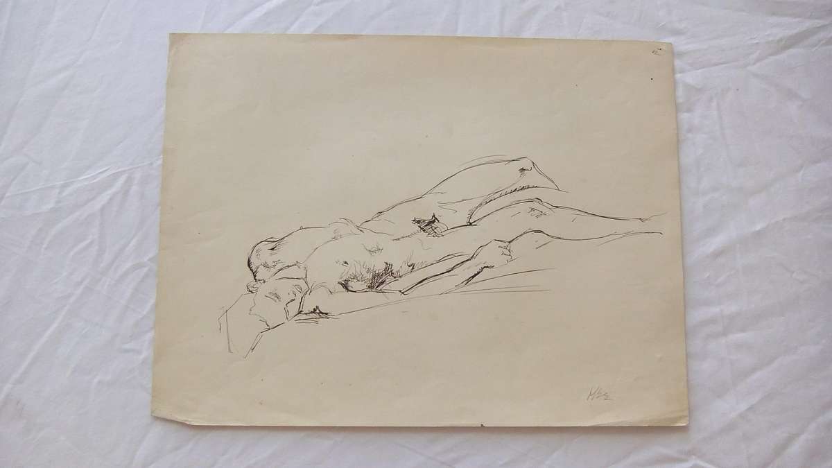 An original ink sketch by international artist Hedwig Brecher Eibuschitz " nude study "