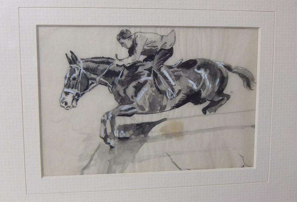 An original watercolour painting by international artist Hedwig Eibuschitz " horse jumping study "