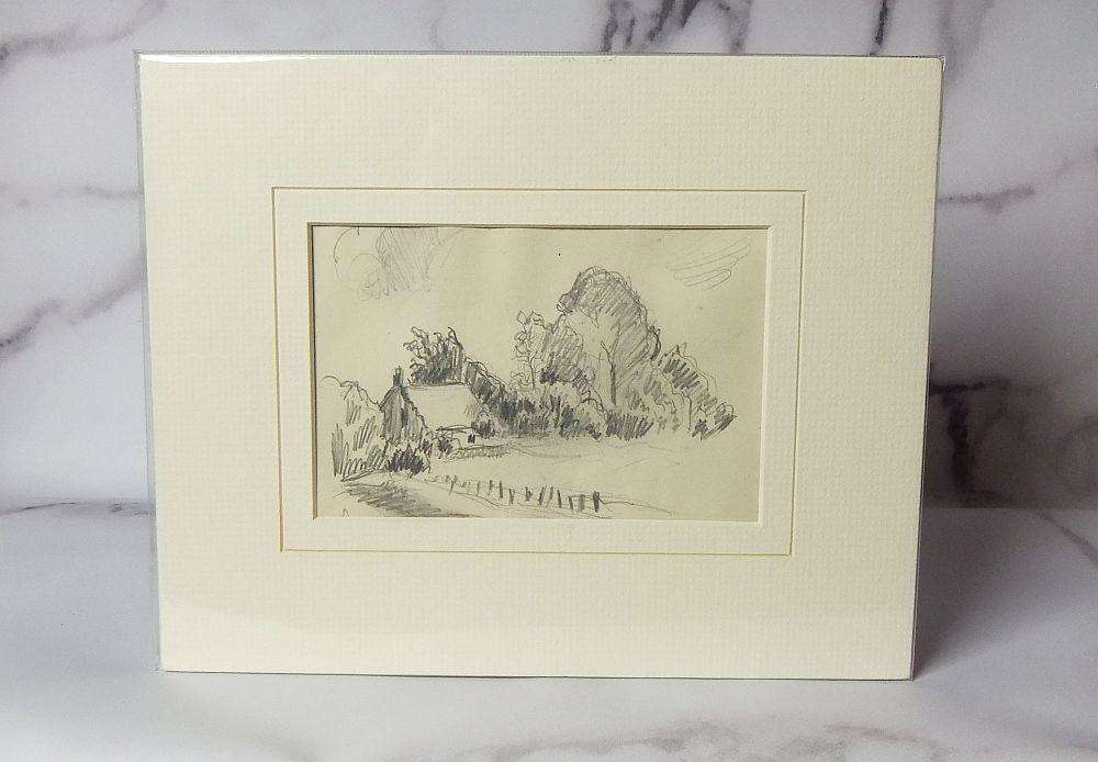 An original pencil sketch by international artist Hedwig Brecher Eibuschitz " farm study "