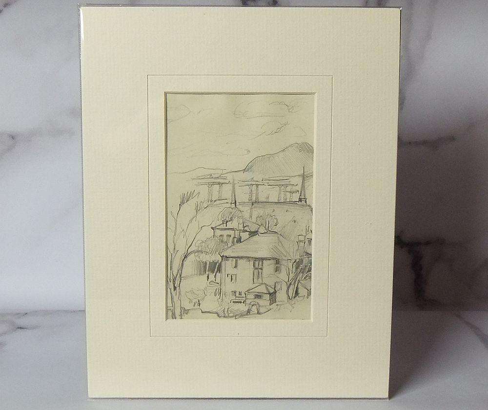 An original pencil sketch by international artist Hedwig Brecher Eibuschitz " town study "