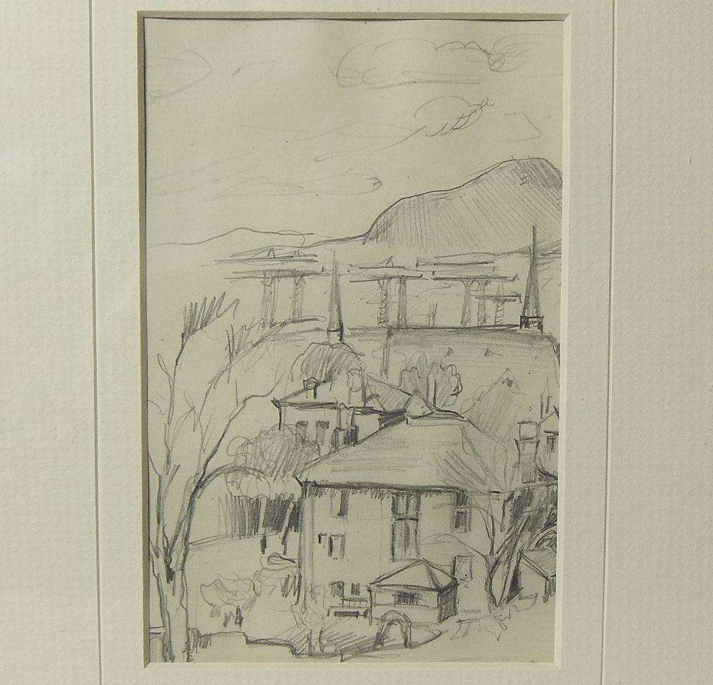 An original pencil sketch by international artist Hedwig Brecher Eibuschitz " town study "