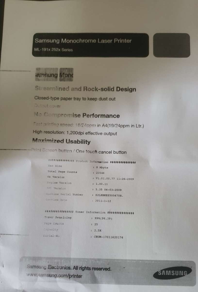 SAMSUNG ML1915 A4 MONO LASER PRINTER