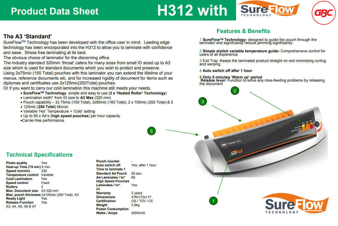 GBC HEATSEAL H312 SUREFLOW A3 POUCH LAMINATOR ( 2 AVAILABLE )