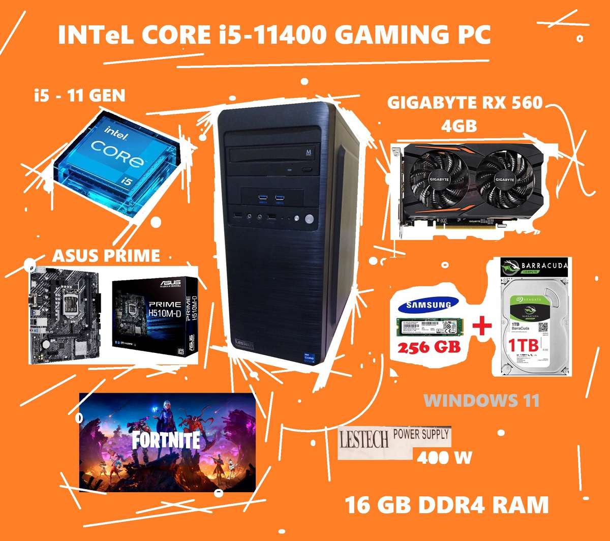 INTEL Core i5 11-GEN 4.4 GHz Gaming Desktop