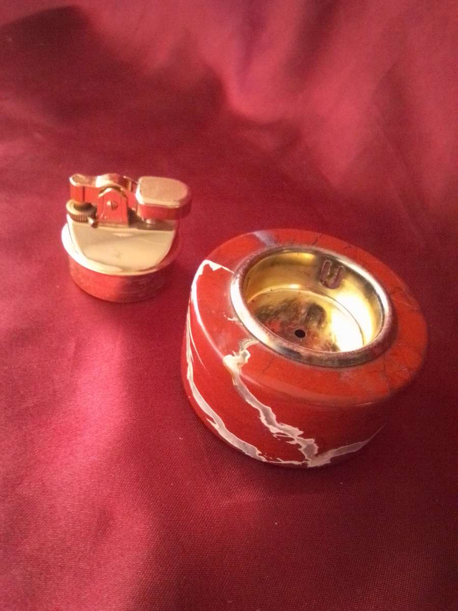 Vintage Penguin Japan Brass & Marble Table Lighter