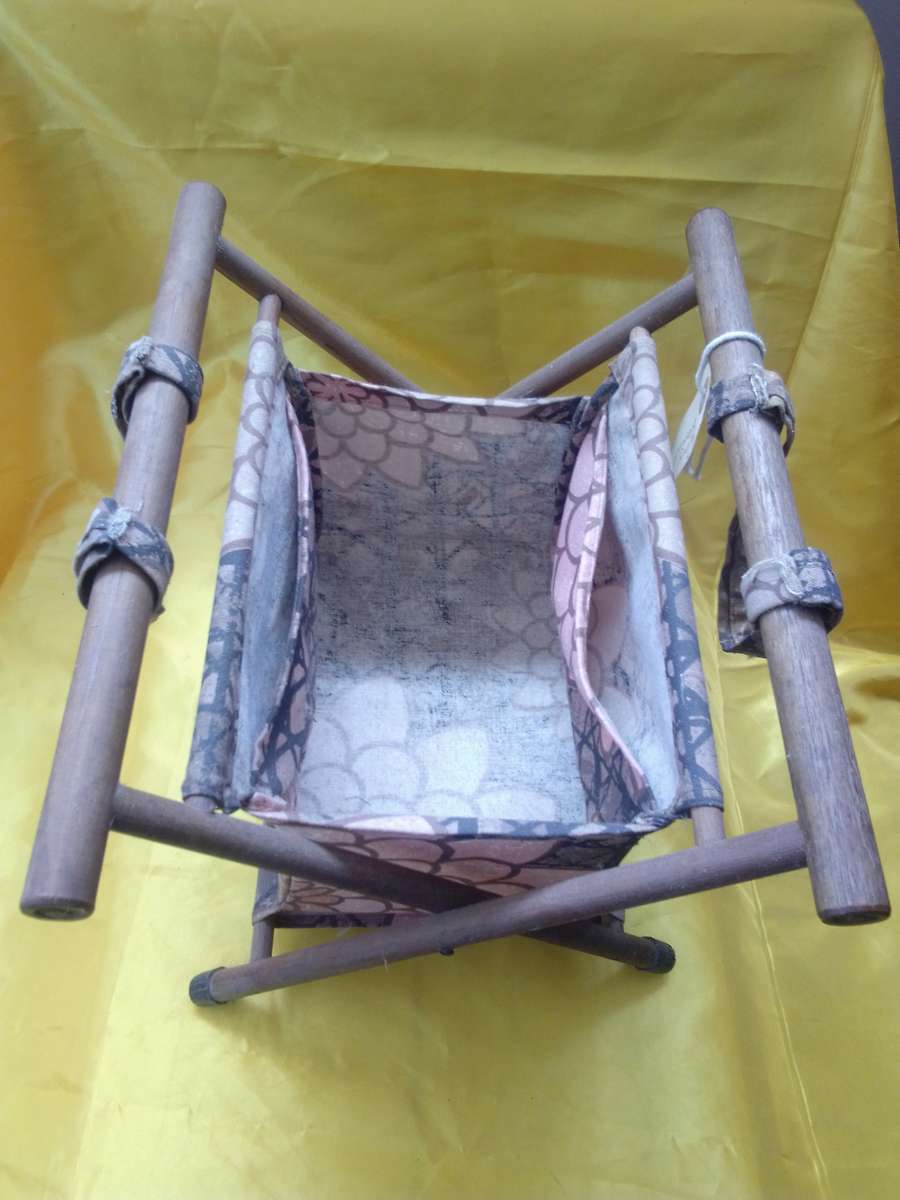 Old Wood & Material Fold up Basket