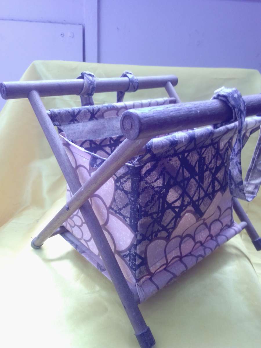 Old Wood & Material Fold up Basket