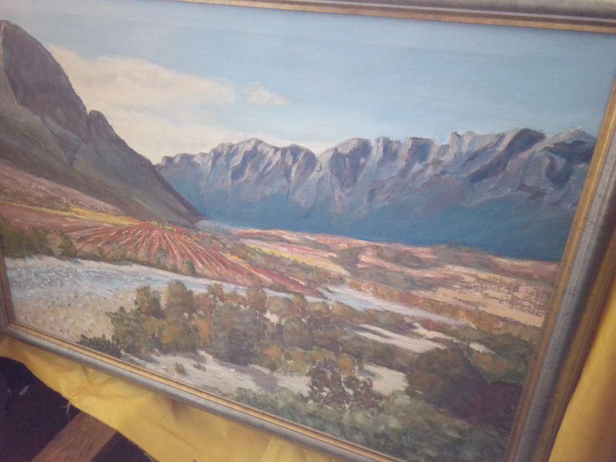 Beautiful Large Oil on Canvas 'Mountains & River' Signed Smit