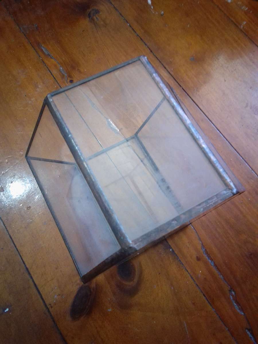 Vintage Glass Hexagon Display Case With Copper Strips