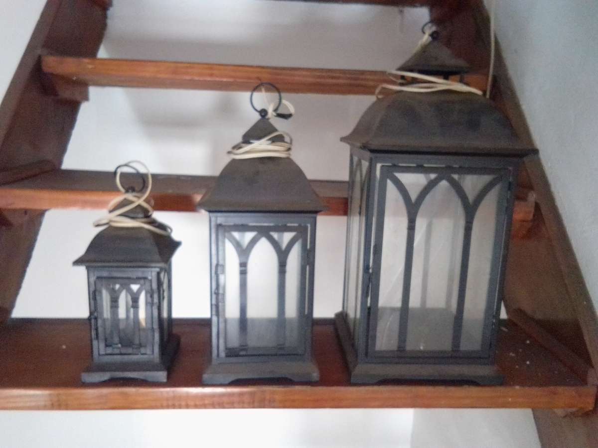 Set of 3 Sheet Metal And Glass Electric Lamps
