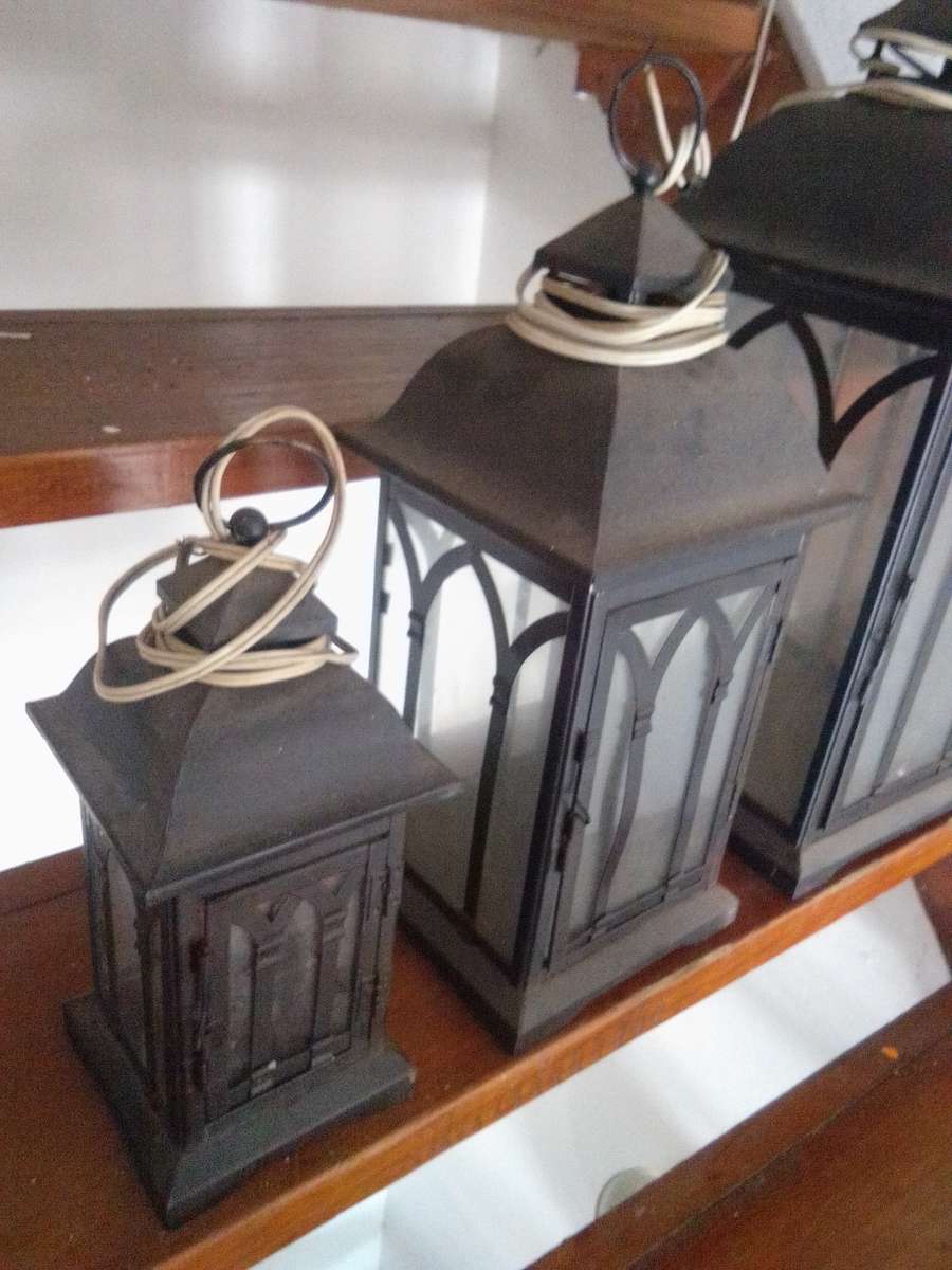 Set of 3 Sheet Metal And Glass Electric Lamps