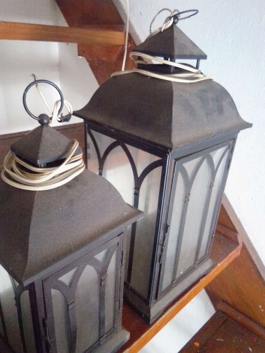Set of 3 Sheet Metal And Glass Electric Lamps