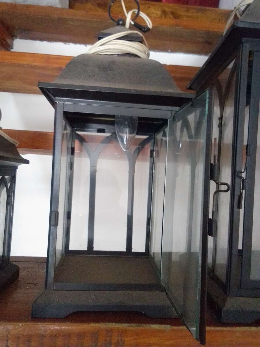 Set of 3 Sheet Metal And Glass Electric Lamps