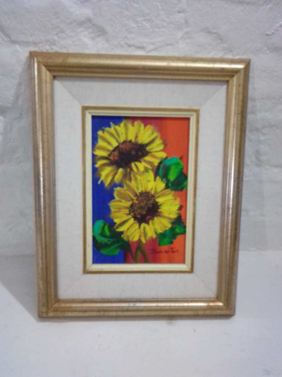Stunning Oil On Board By Popular SA Artist Jana Du Toit - Sunflowers Signed