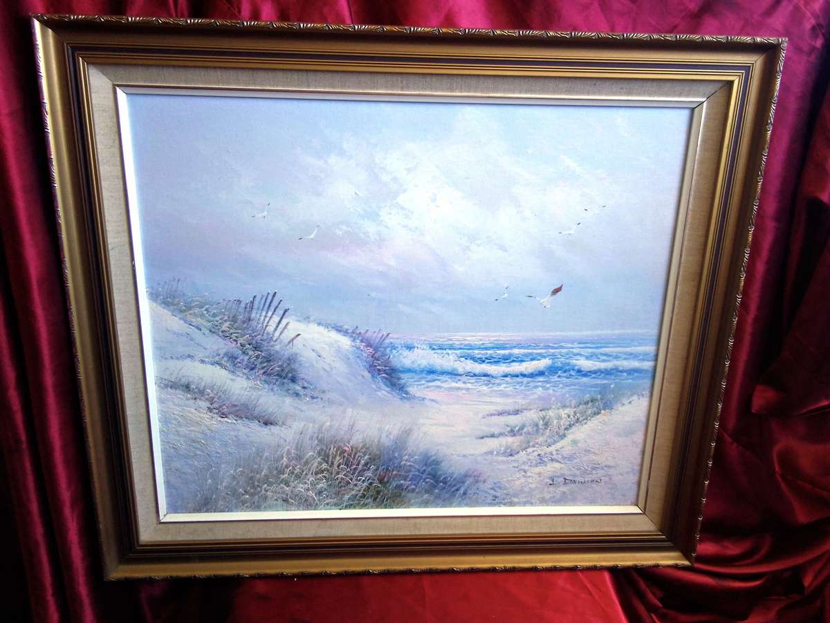 Stunning `Seascape` by 20th Century American Artist L. Dawson Oil on Board Signed