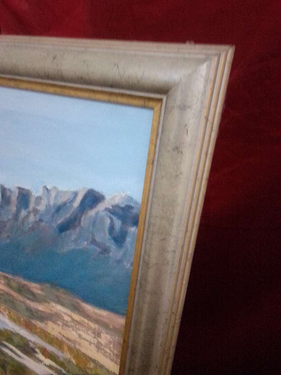 Beautiful Large Oil on Canvas 'Mountains & River' Signed Smit