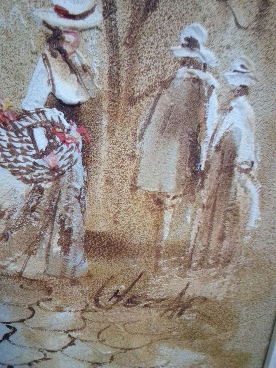 Internationally Acclaimed Artist Boris Chezar (1913 - 2008) Sand & Oil on Board - Signed