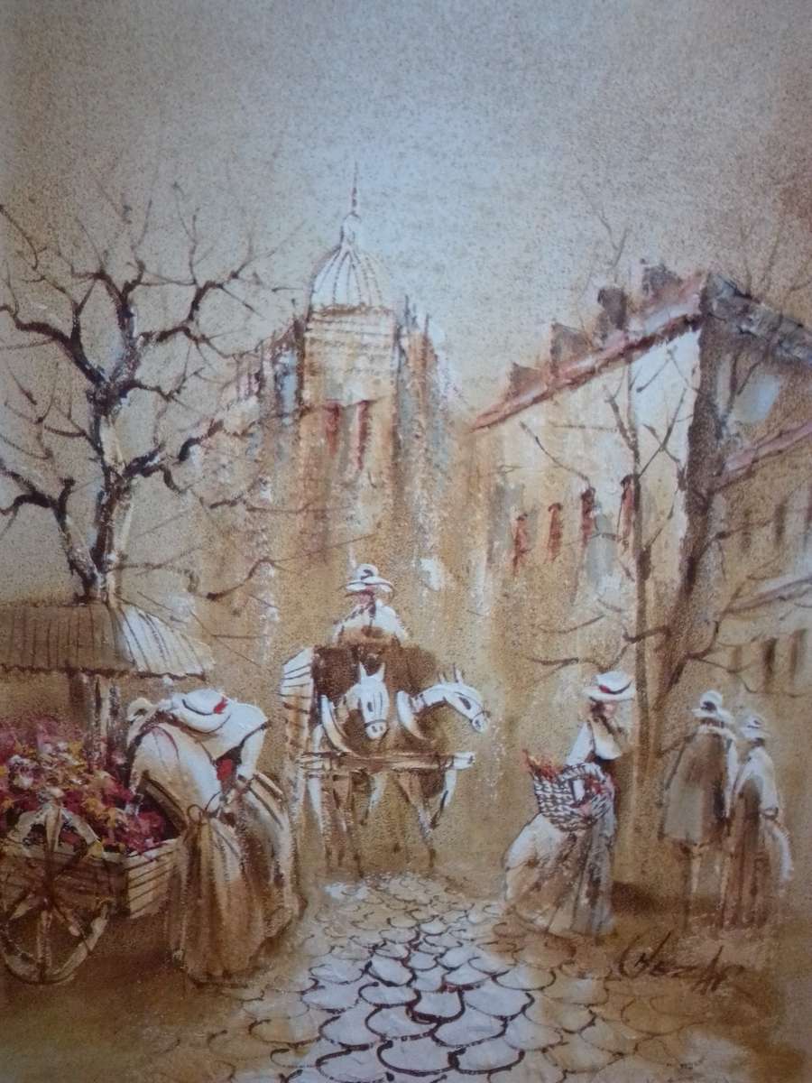 Internationally Acclaimed Artist Boris Chezar (1913 - 2008) Sand & Oil on Board - Signed