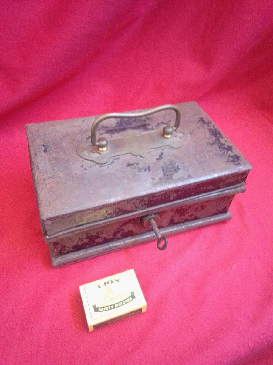 Late Victorian Metal Money Box with Key (Locking Mechanism works)