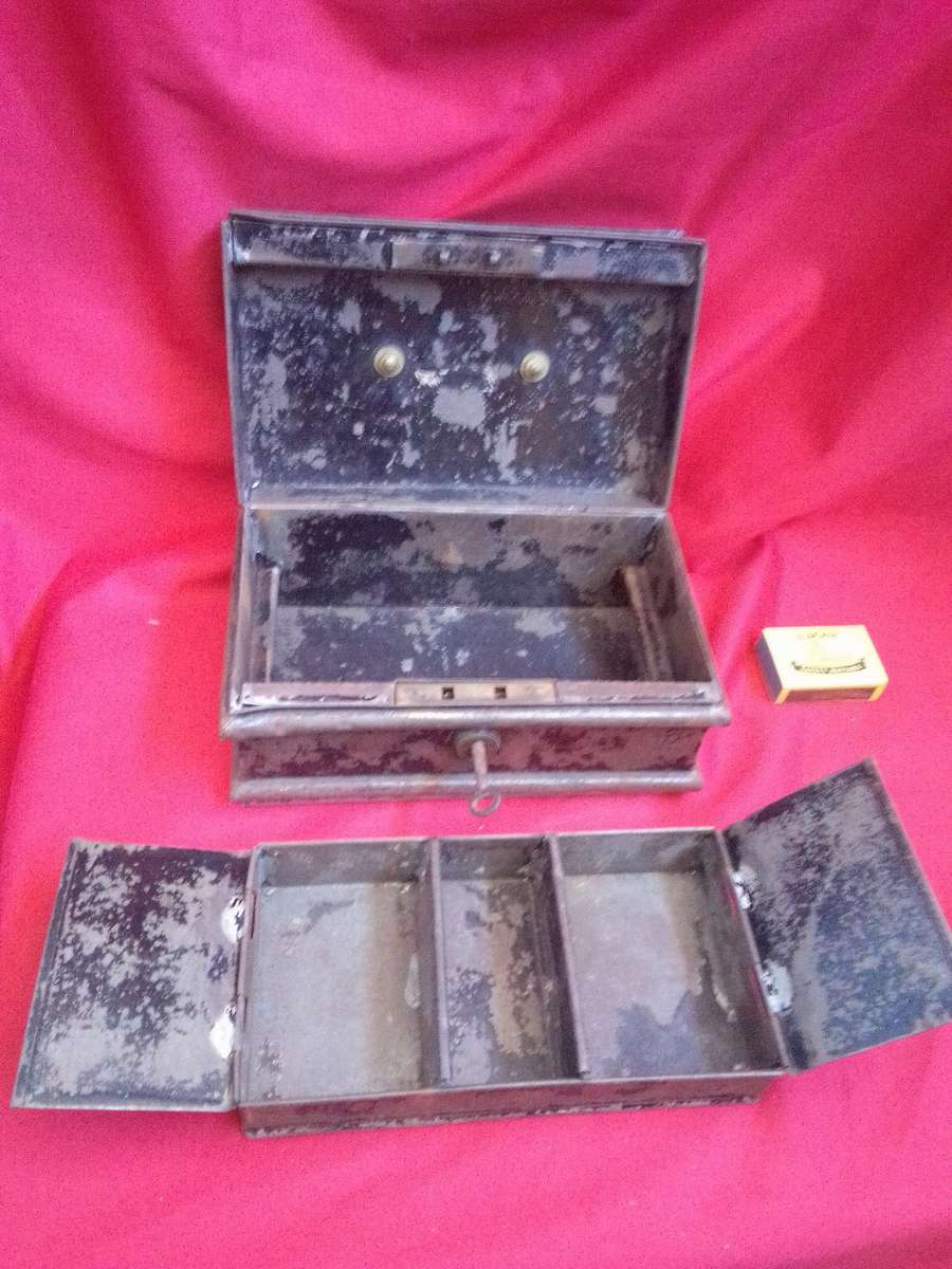 Late Victorian Metal Money Box with Key (Locking Mechanism works)