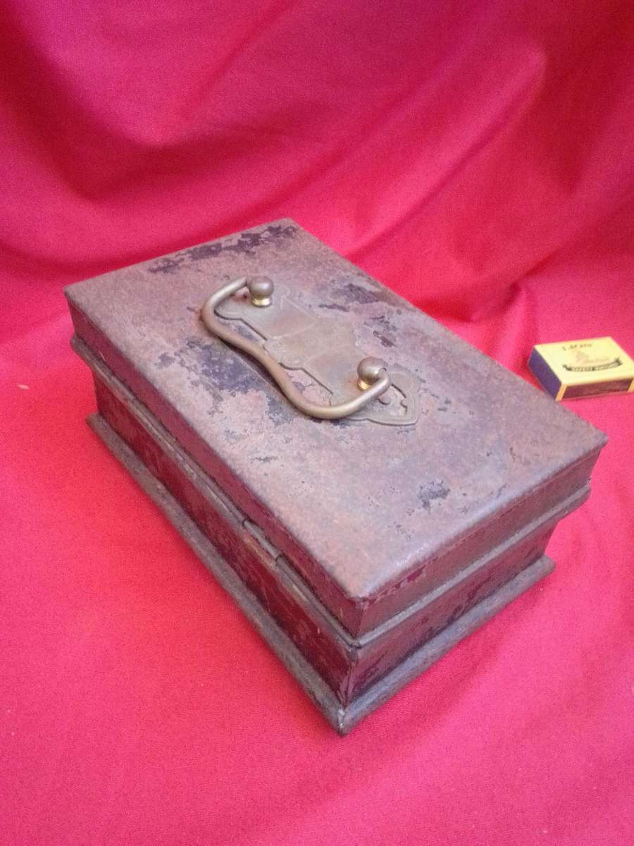 Late Victorian Metal Money Box with Key (Locking Mechanism works)