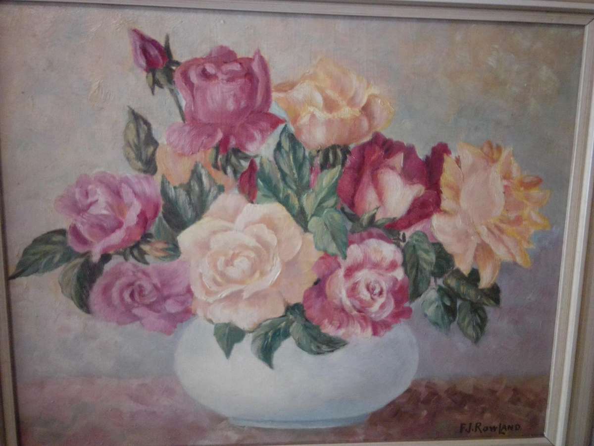 Beautiful Oil on Board 'Still life flowers' Signed F.J. Rowland (American)