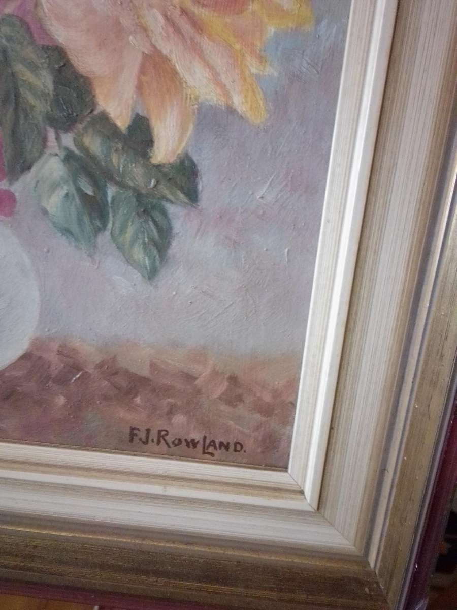 Beautiful Oil on Board 'Still life flowers' Signed F.J. Rowland (American)
