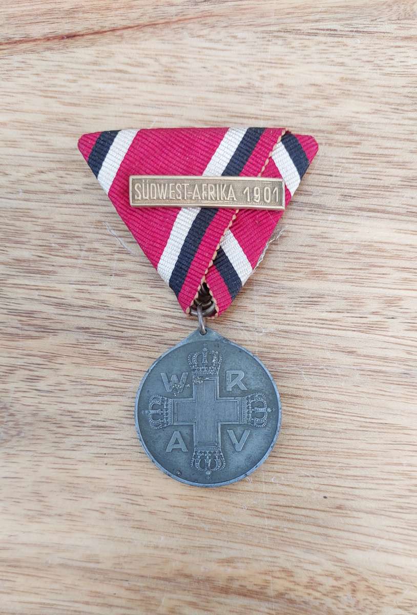 - Germany WW1 Prussia Red Cross 3rd Class Military Medal as found with Sudwest-Afrika 1901 Clasp -