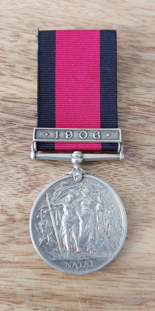 # Full Size 1907 Natal Rebellion Medal with 1906 Clasp to (DVR. J. Moore. B.Battery. N.F.A. ) #