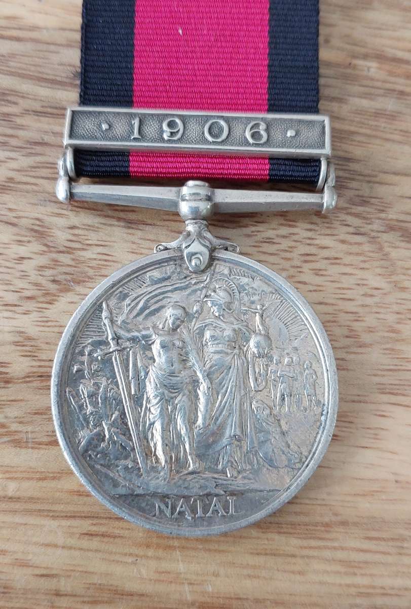 # Full Size 1907 Natal Rebellion Medal with 1906 Clasp to (DVR. J. Moore. B.Battery. N.F.A. ) #