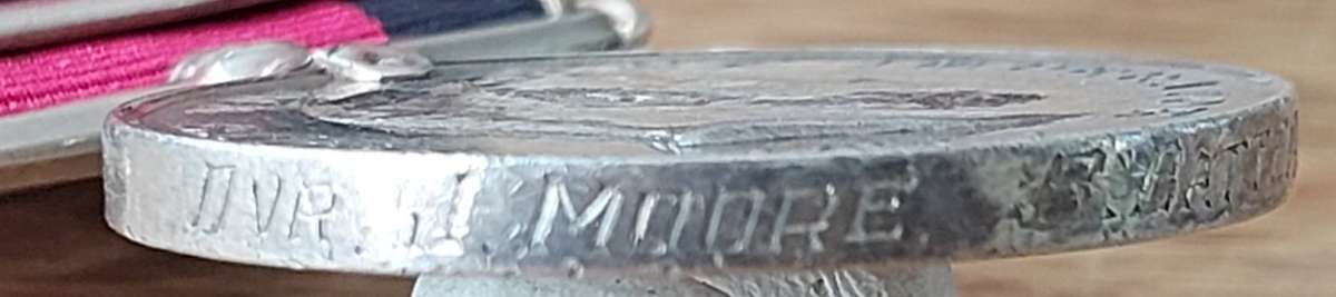 # Full Size 1907 Natal Rebellion Medal with 1906 Clasp to (DVR. J. Moore. B.Battery. N.F.A. ) #