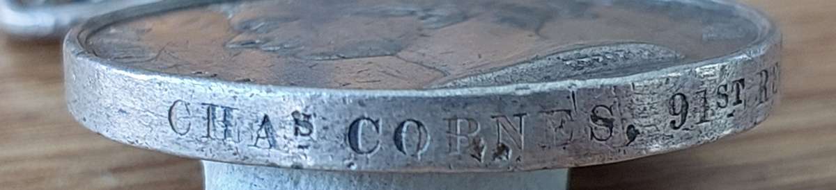 ## 1834 - 53 South Africa Medal to CHA'S (Charles) Cornes, 91st Regiment ##