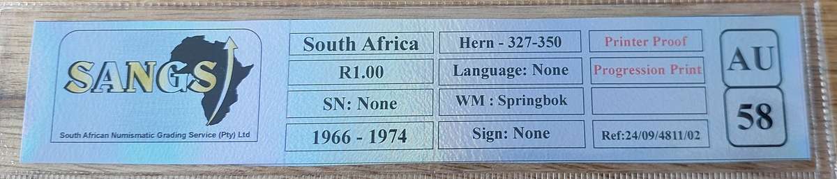 - Graded 1966-74 SA Progression Print R1 Printer Proof Note AU58 -