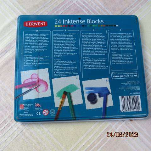 DERWERT 24 Inktense Water Soluble Ink Blocks - Permanent Colour for Paper Canvas & Fabric