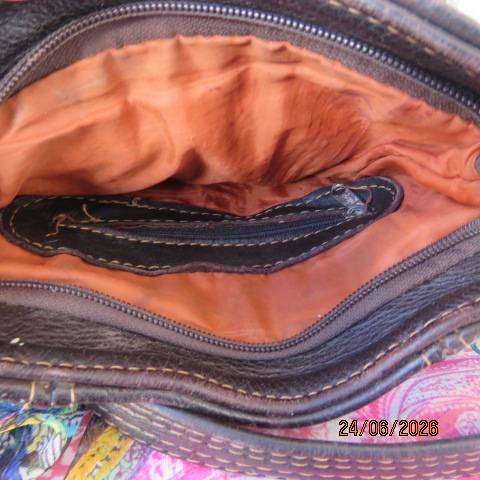 Brown genuine leather tote bag with zip closure and long sling straps Size 25cm x 21cm
