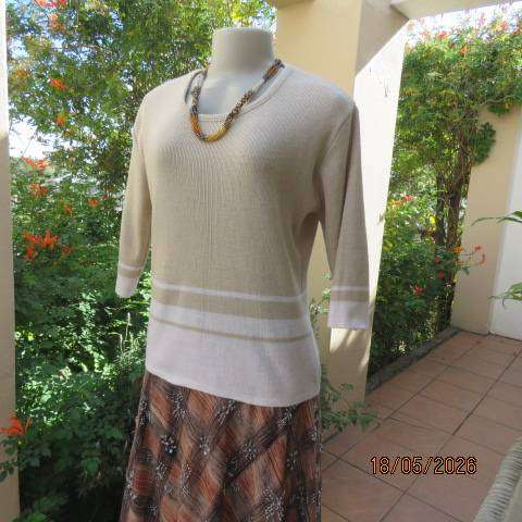 Beige and cream knitted acrylic-cotton blend slip-over top, size 38-40