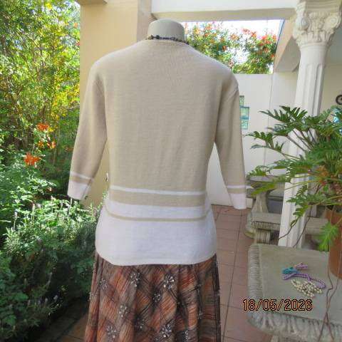 Beige and cream knitted acrylic-cotton blend slip-over top, size 38-40
