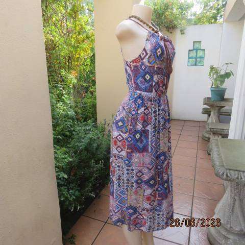 KLESSMAN viscose strappy dress with elasticated waist, colourful block pattern, size 34