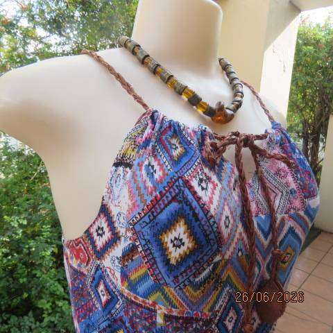 KLESSMAN viscose strappy dress with elasticated waist, colourful block pattern, size 34