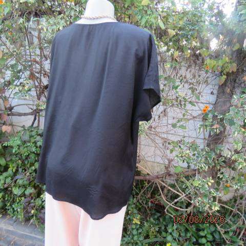 Donna Claire silky shiny black slip over top with gold sequin embellishments, size 44