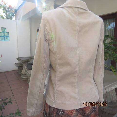Woolworths beige corduroy long sleeve tailored jacket with 2 front pockets, size 36