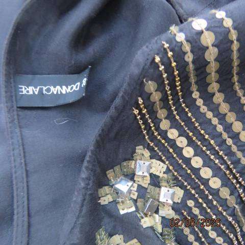 Donna Claire silky shiny black slip over top with gold sequin embellishments, size 44