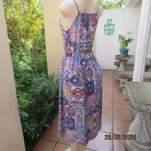KLESSMAN viscose strappy dress with elasticated waist, colourful block pattern, size 34